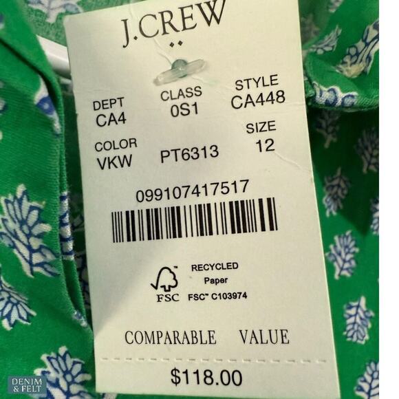 J.Crew Kelly Green Collared Short Sleeve Cotton Stretch Tie Waist Dress NEW - Picture 15 of 16